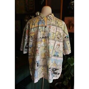 Vintage Together! Comic book strip Cat & Dog AOP Button Down Shirt Adult Size L